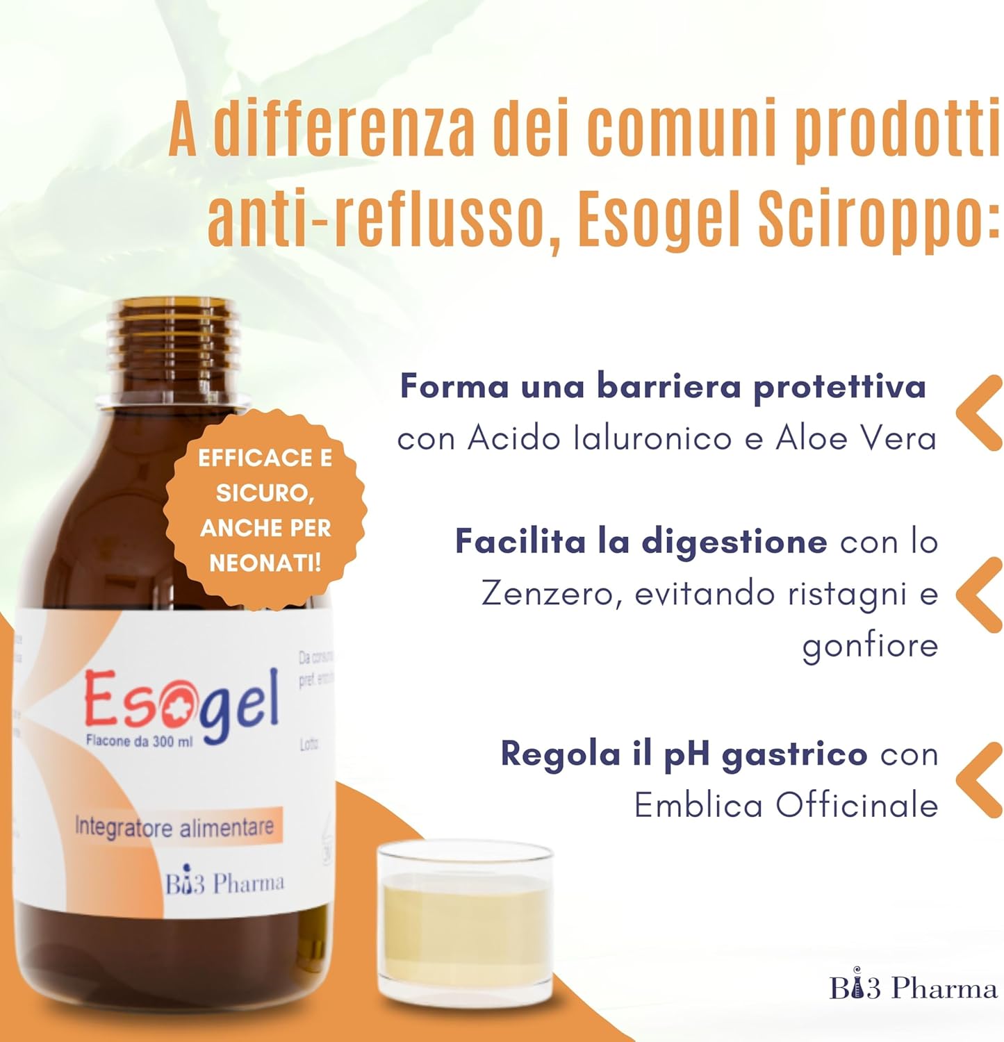 Esogel Sciroppo Blocca Il Reflusso Gastoesofageo in modo Naturale - sicuro per il Bambino